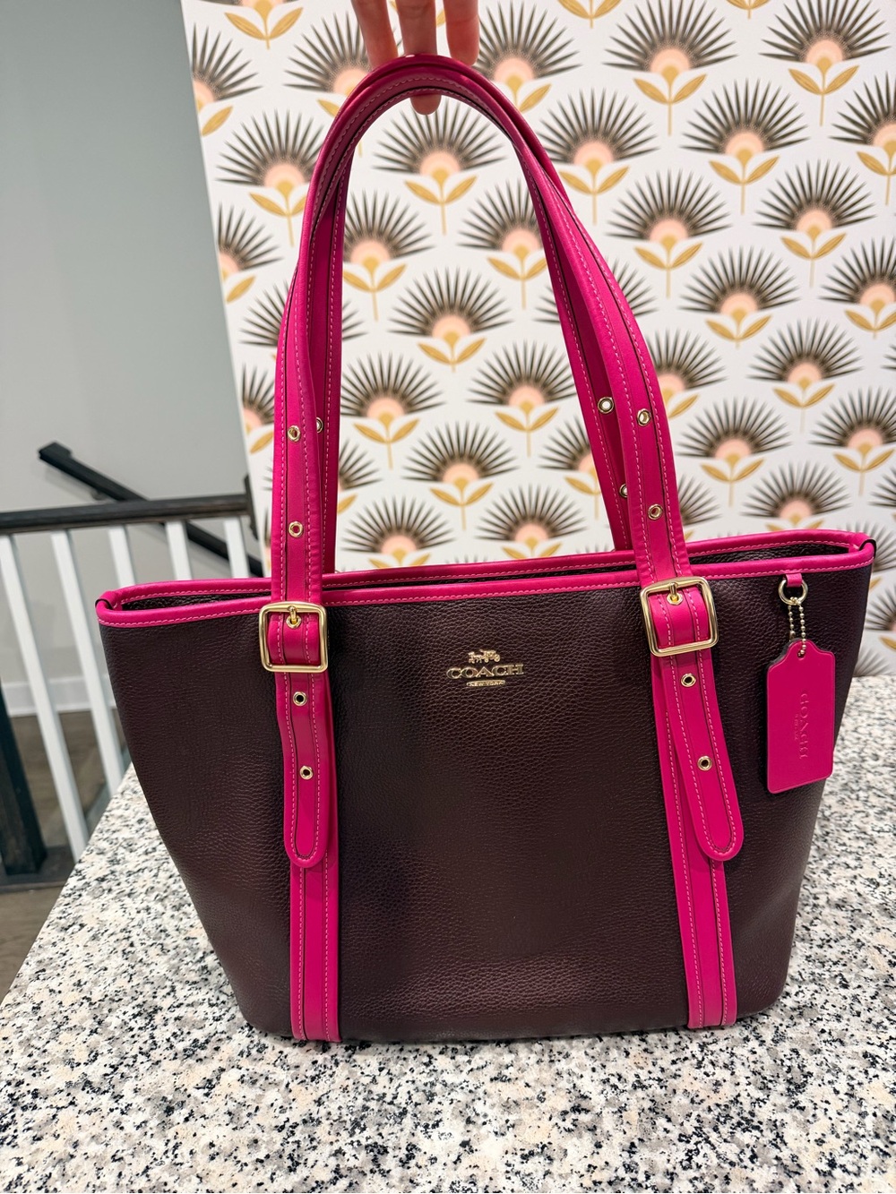 Coach Ashton Tote Burgundy and Fuchsia Leather